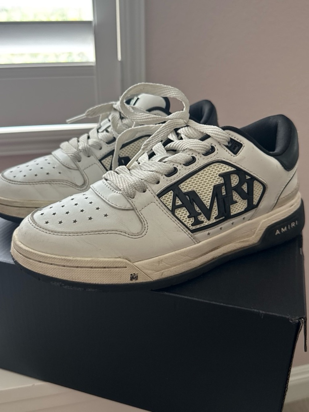 AMIRI White and Black Low-Top Logo Leather Sneakers